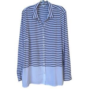 J Jill Rayon Striped Shirt Tunic Top Size L Nautical Casual Comfort Black/White